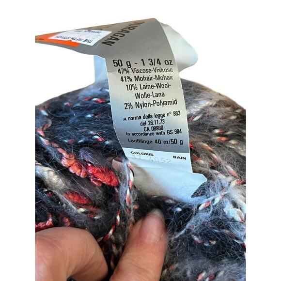 2 Georges Picaud Yarn Ouragan Black Red White Mohair Viscose Wool Nylon 50 gr - Picture 4 of 5